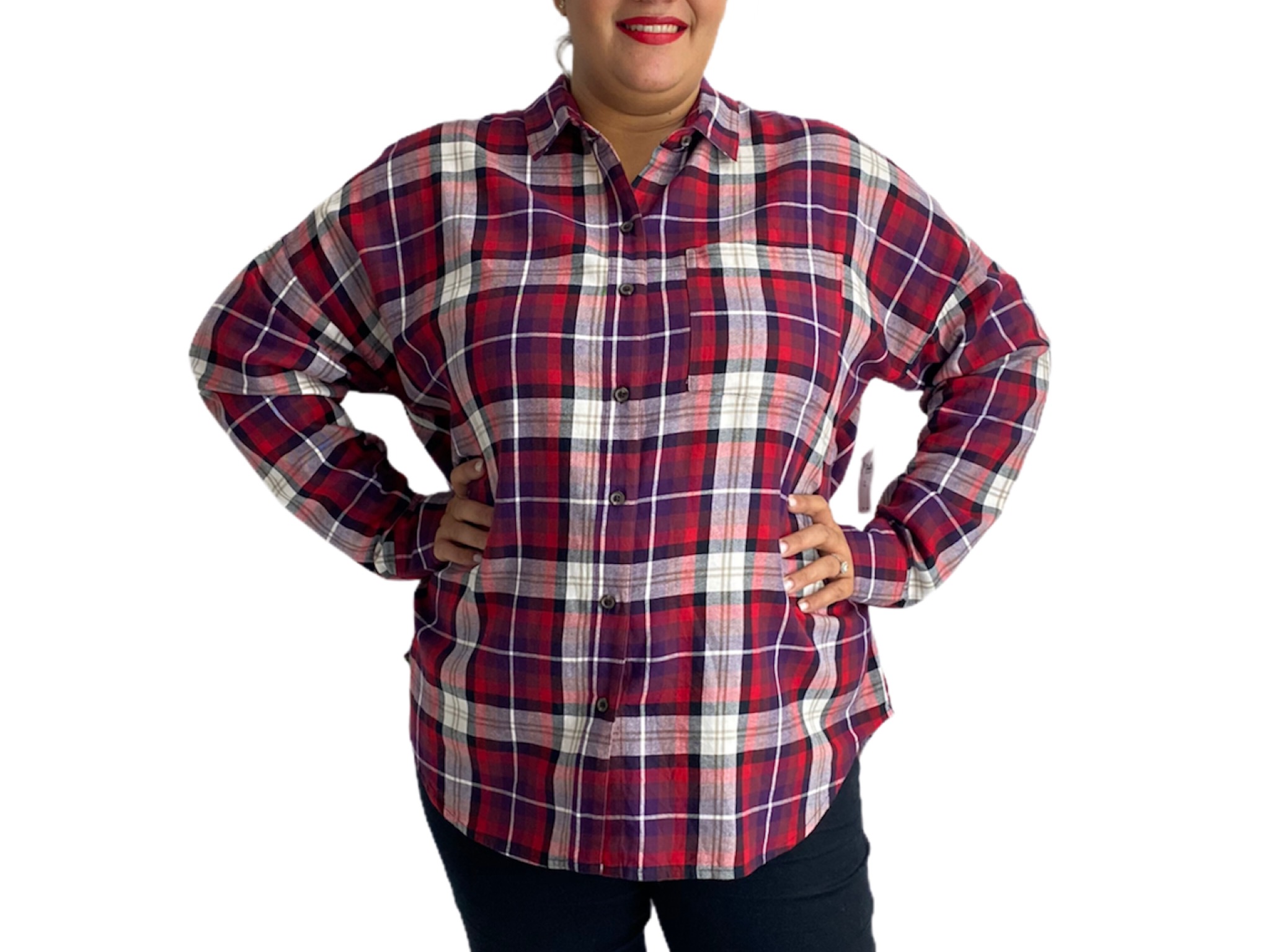 Camisa Mujer Mangas Largas Estampado Rojo y Negro Old Navy Dto Store